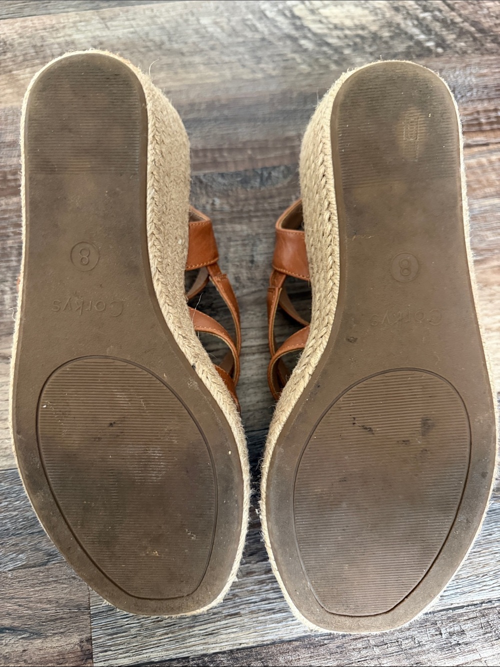 Corkys Women’s Tan Crisscross Wedge Sandals - Picture 3 of 3
